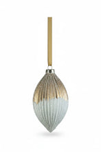 Load image into Gallery viewer, Ribbed Teardrop Matte Ornament, White &amp; Gold
