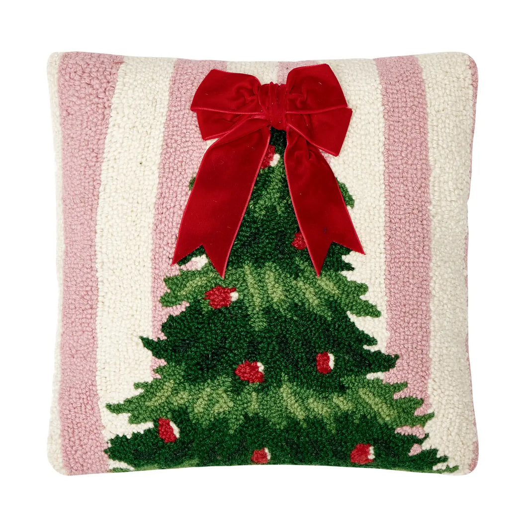 Pink Stripe Tree with Ribbon Hook Pillow, 14 x 14