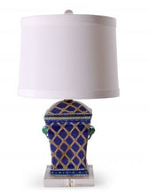 Load image into Gallery viewer, Navy Multicolor Porcelain Lamp with Lucite Base
