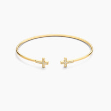 Load image into Gallery viewer, Cross Flexi Cuff Bracelet, Gold | Md
