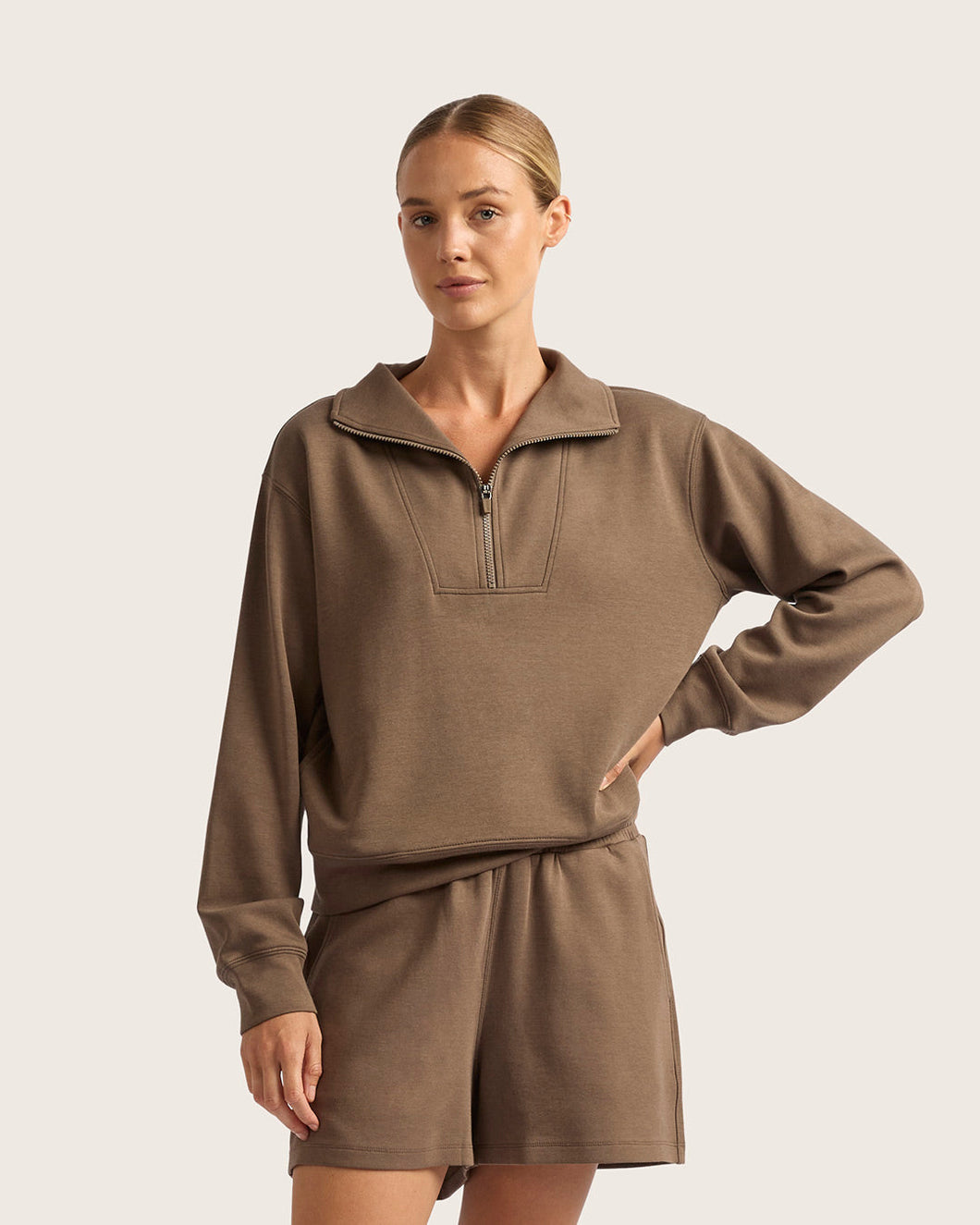 Bamboo CloudKnit Women's Quarter Zip Sweater, Oyster