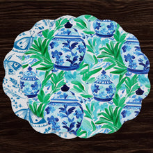 Load image into Gallery viewer, Ginger Jar &amp; Butterflies Reversible Round Placemat, Set of 4 | Blue &amp; Green
