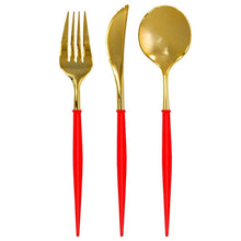 Load image into Gallery viewer, Red &amp; Gold Bella Assorted Plastic Cutlery, Service for 12 (36 PC)
