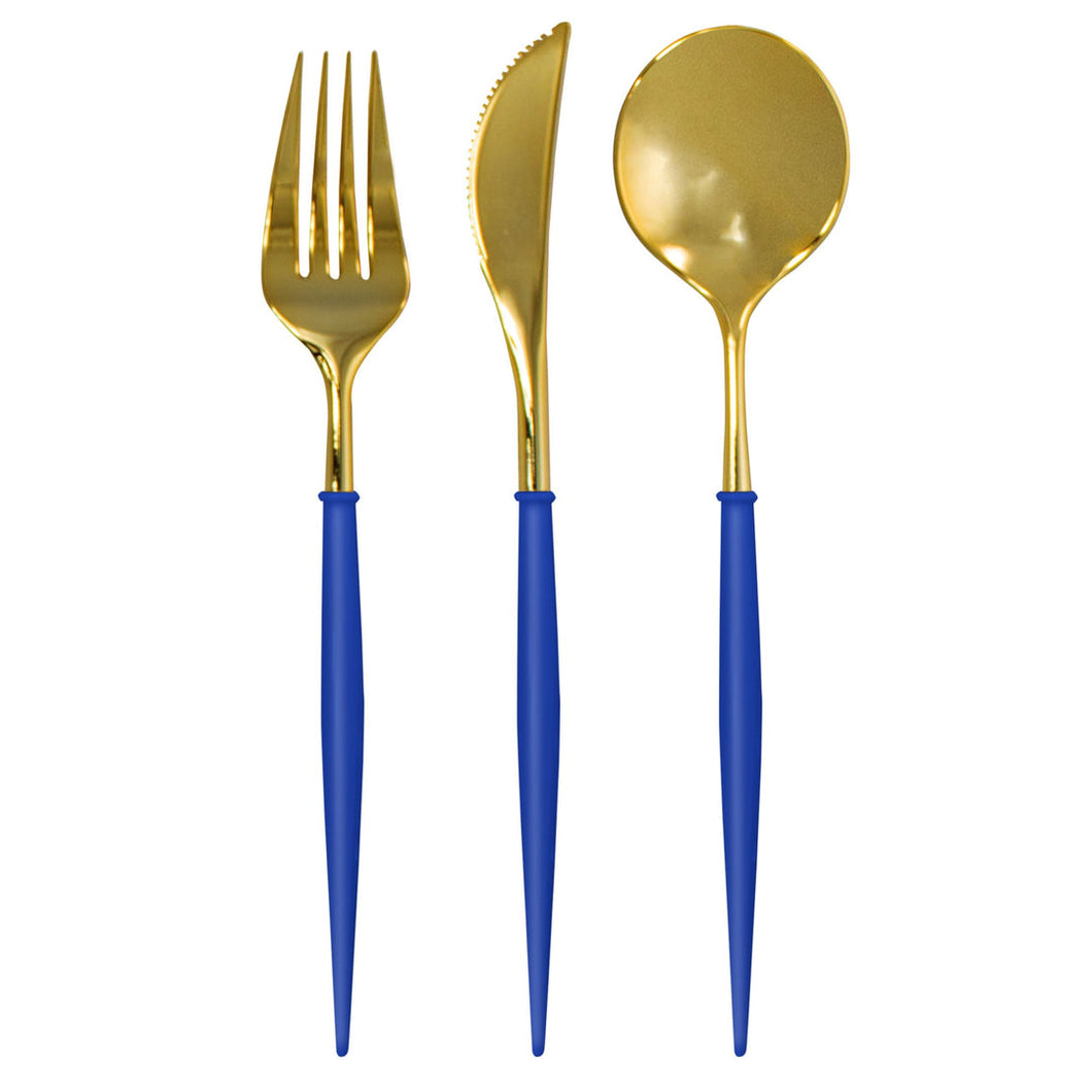 Blue & Gold Bella Assorted Plastic Cutlery, Service for 8