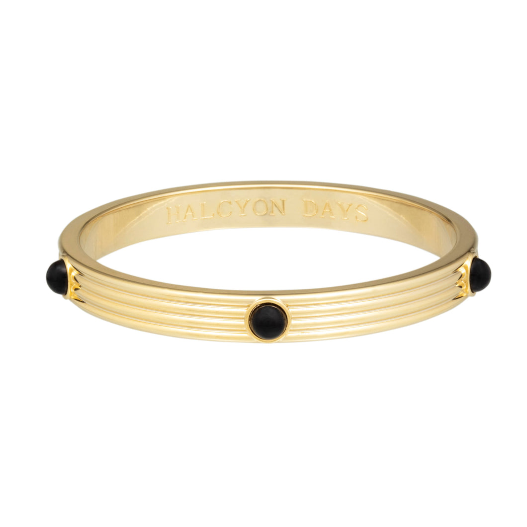 Ribbed Cabochon Black & Gold Bangle