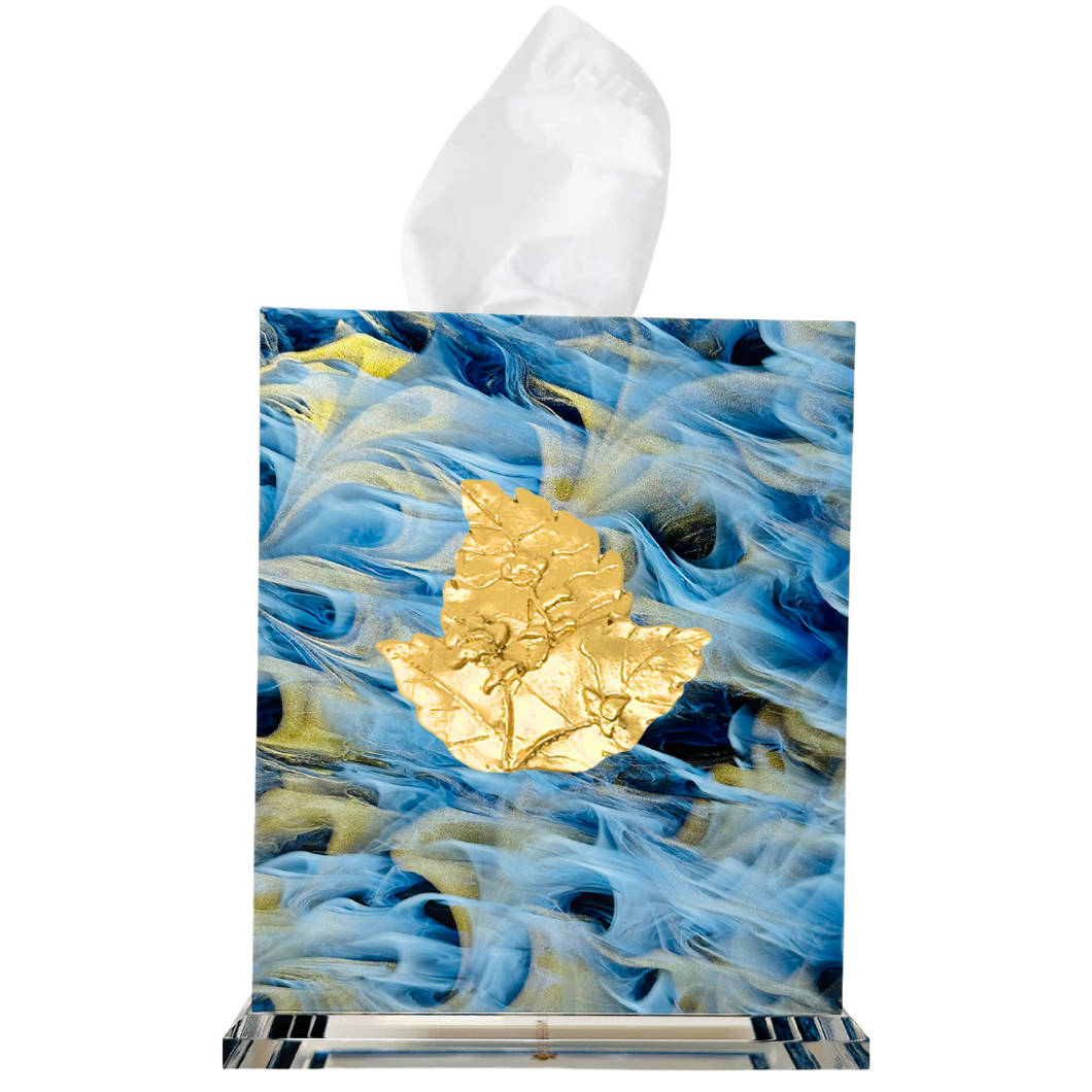 Tobacco Leaf Boutique Tissue Box, Blue