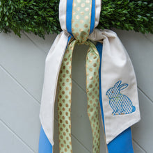 Load image into Gallery viewer, Bunny with Bow Wreath Sash, French Blue with Green Bow

