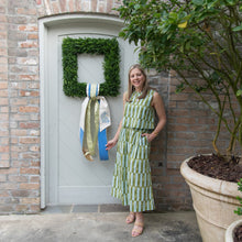 Load image into Gallery viewer, Bunny with Bow Wreath Sash, French Blue with Green Bow
