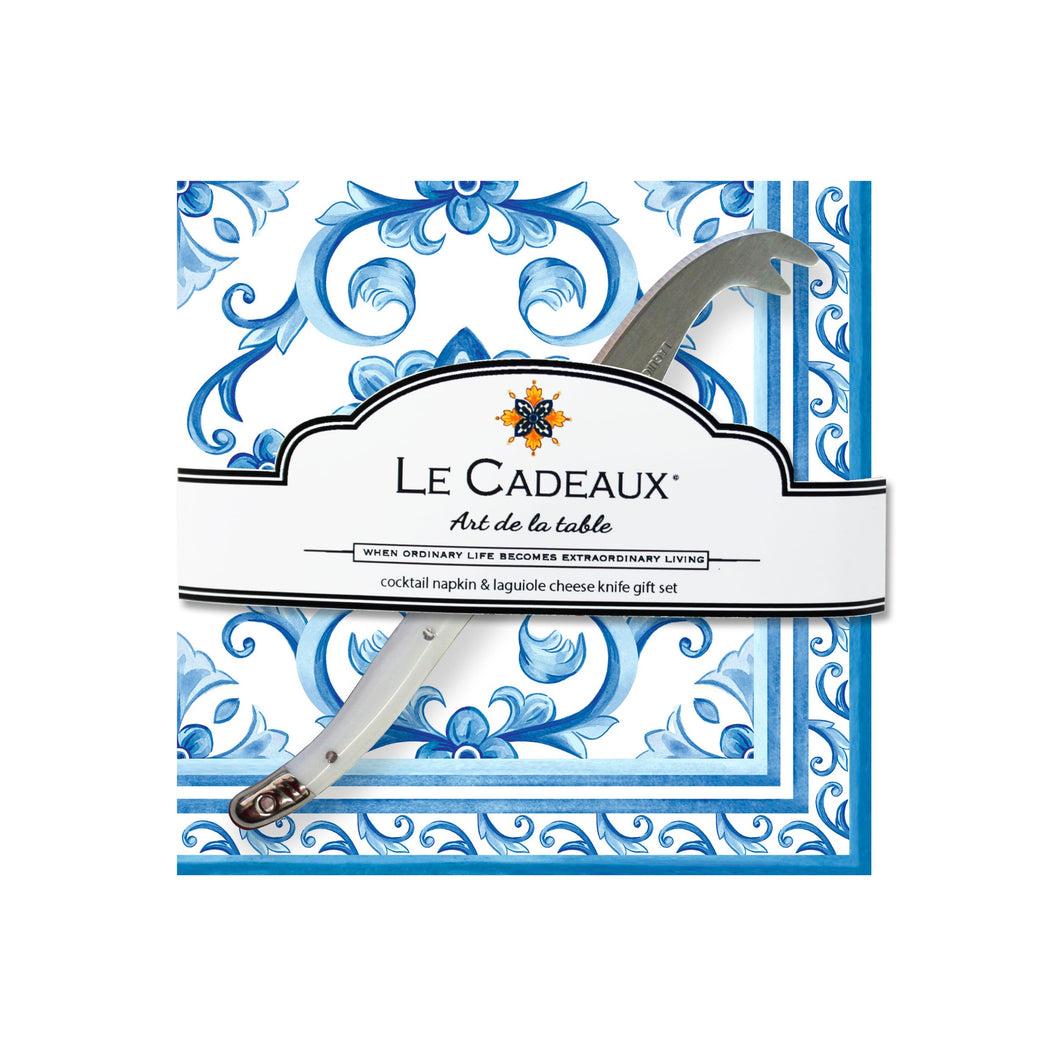Mallorca Cocktail Napkins & Mini Laguiole Cheese Knife Gift Set