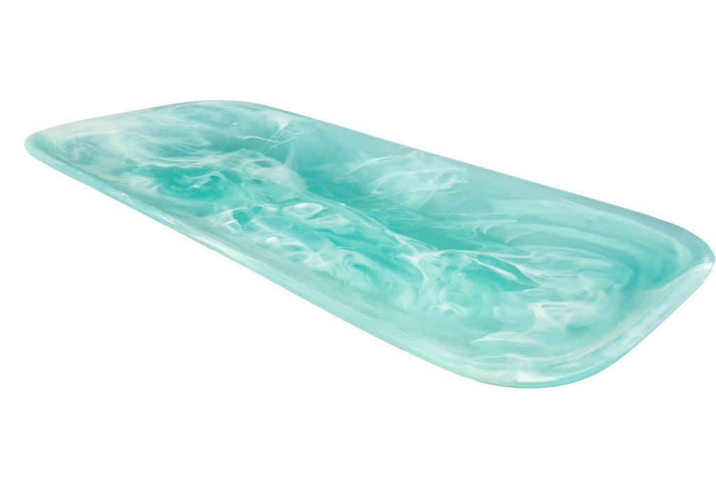 Resin Classical Rectangle Platter, Aqua Swirl