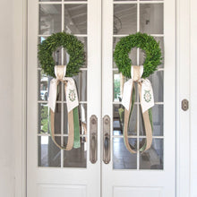 Load image into Gallery viewer, Cross Wreath Sash, Gold with Evergreen Laurel
