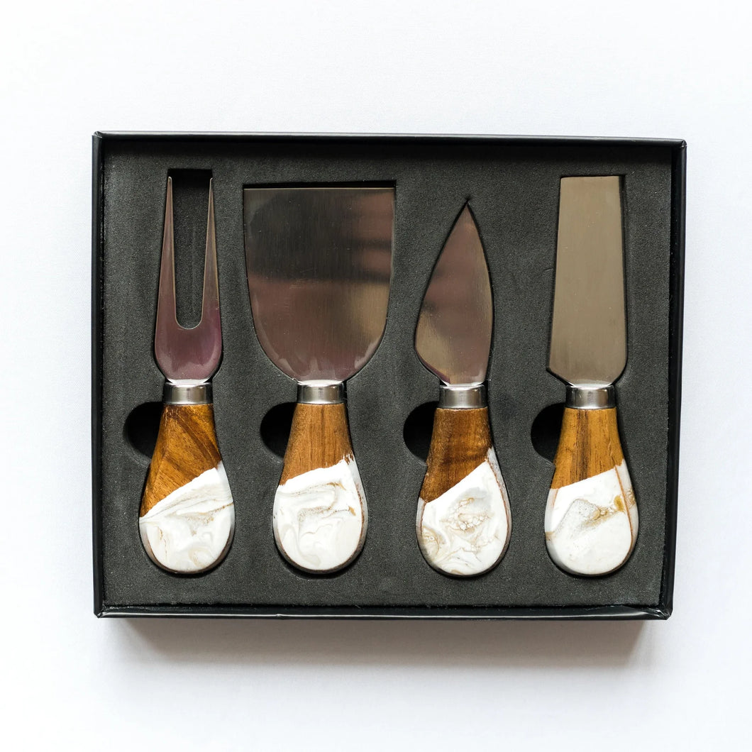 Resin Coated Cheese Knife Set, Gold Quartz