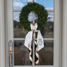 Load image into Gallery viewer, Cross Wreath Sash, Gold with Evergreen Laurel
