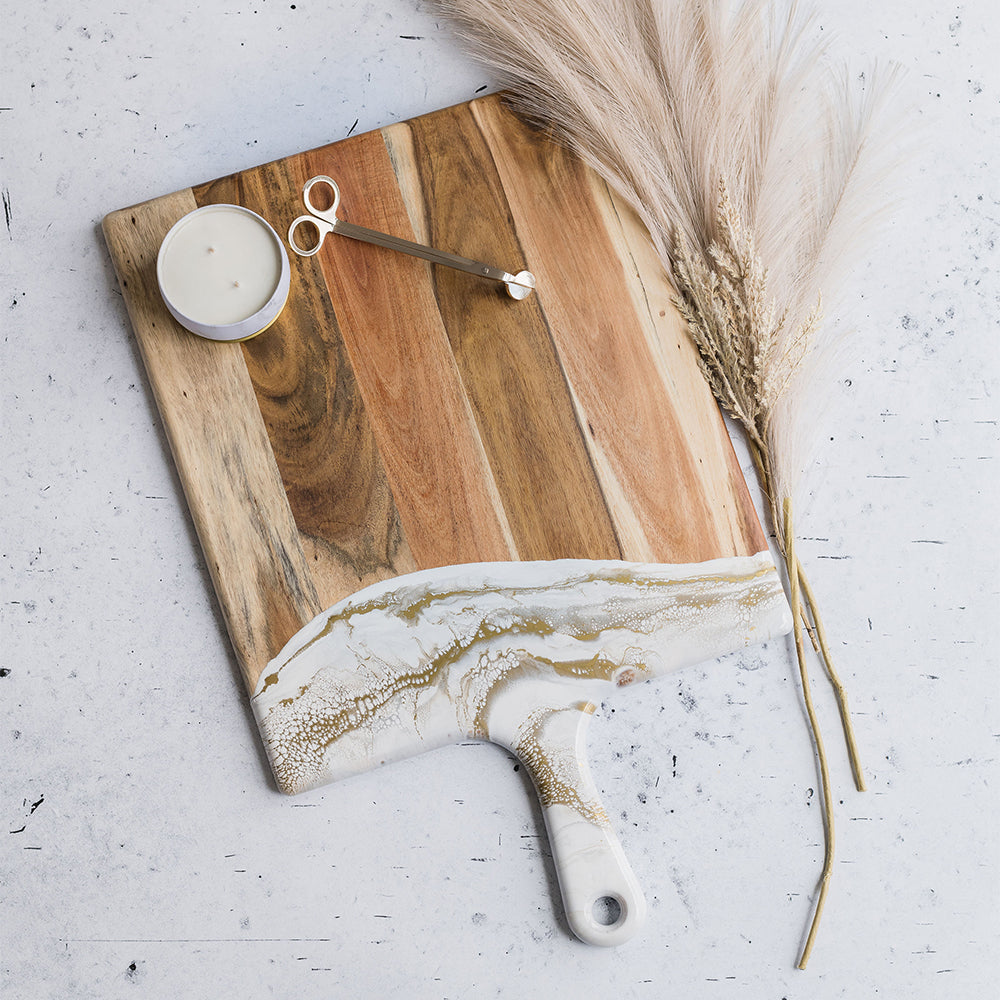 XL Acacia Cheese Board, Gold Quartz