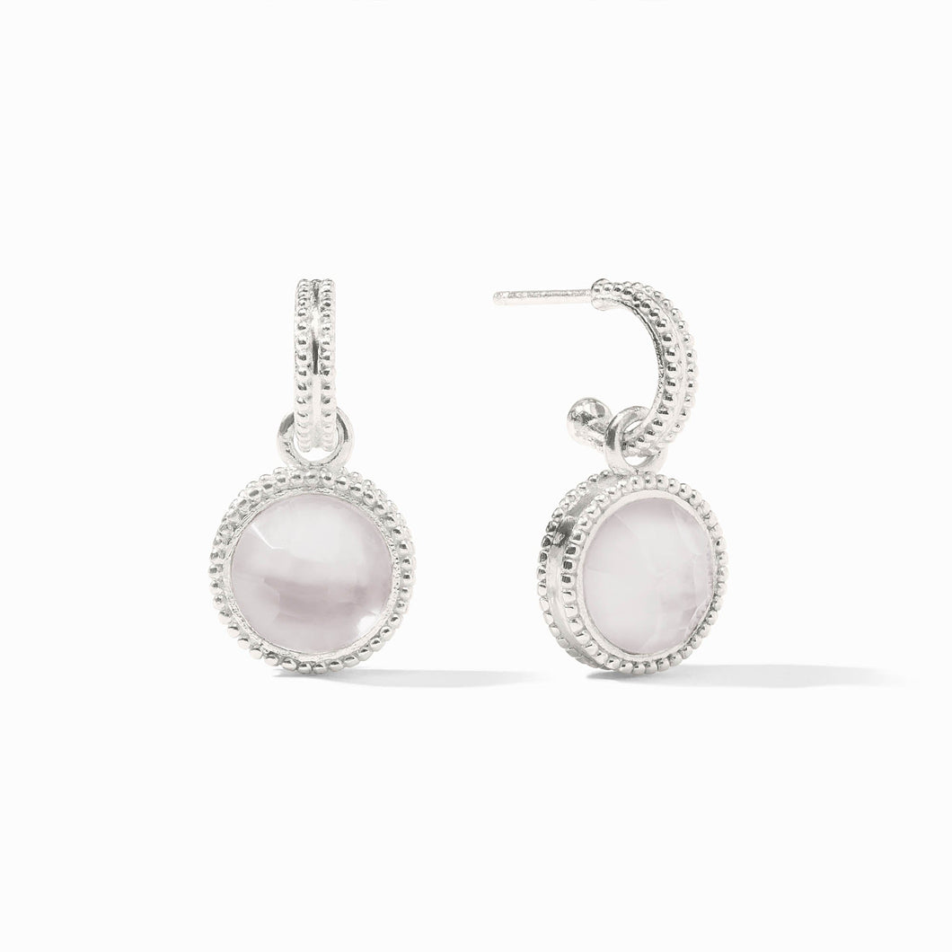 Fleur-de-Lis Hoop & Charm Earring, Iridescent Crystal Clear | Silver