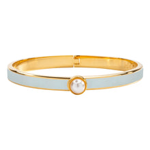 Load image into Gallery viewer, Skinny Cabochon Pearl Forget-Me-Not &amp; Gold Bangle
