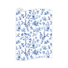 Load image into Gallery viewer, Blue Toile Wrapping Paper Roll
