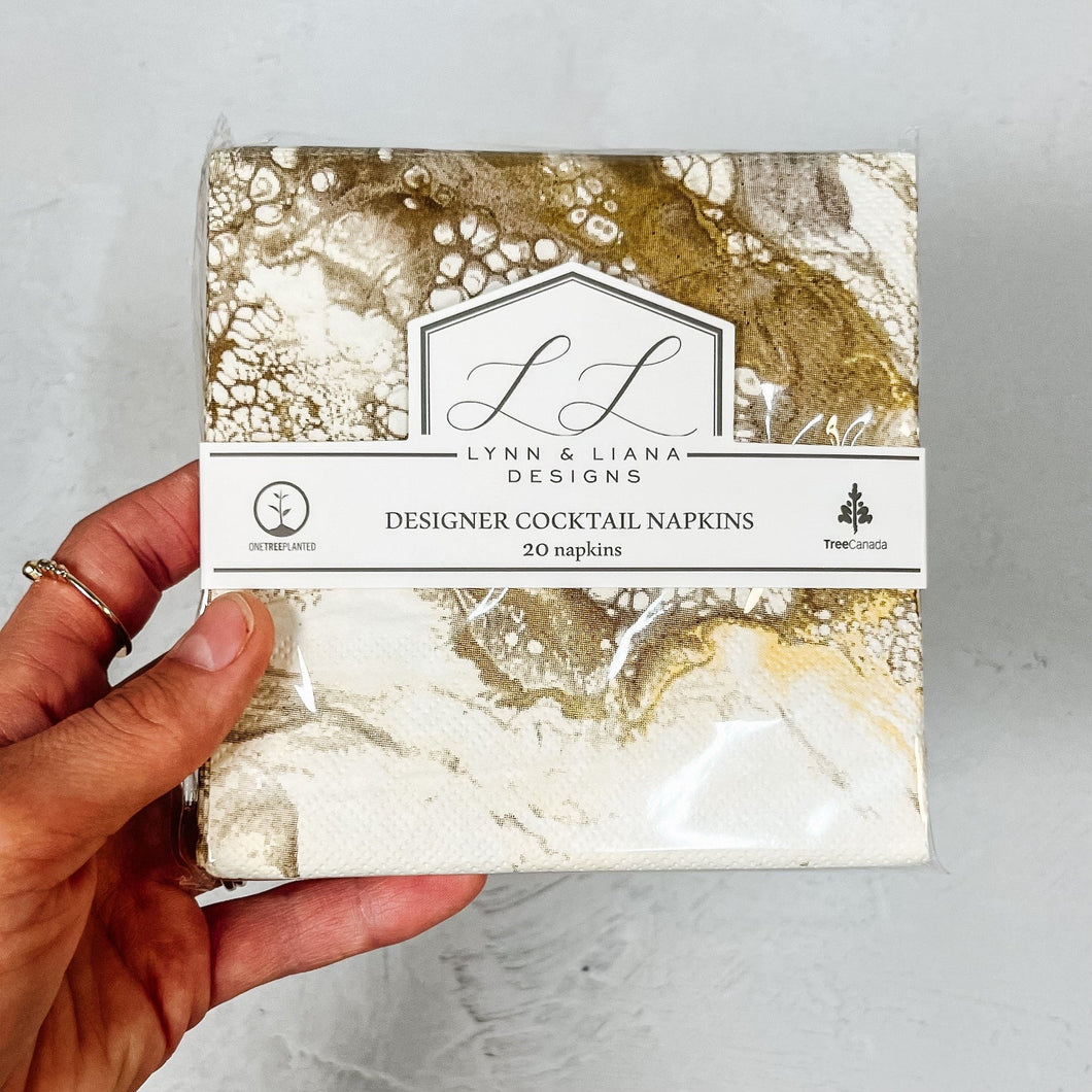 Gold Quartz Marbled Cocktail Napkins, 20 ct