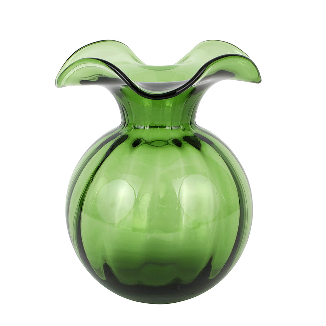 Hibiscus Glass Medium Fluted Vase, Dark Green