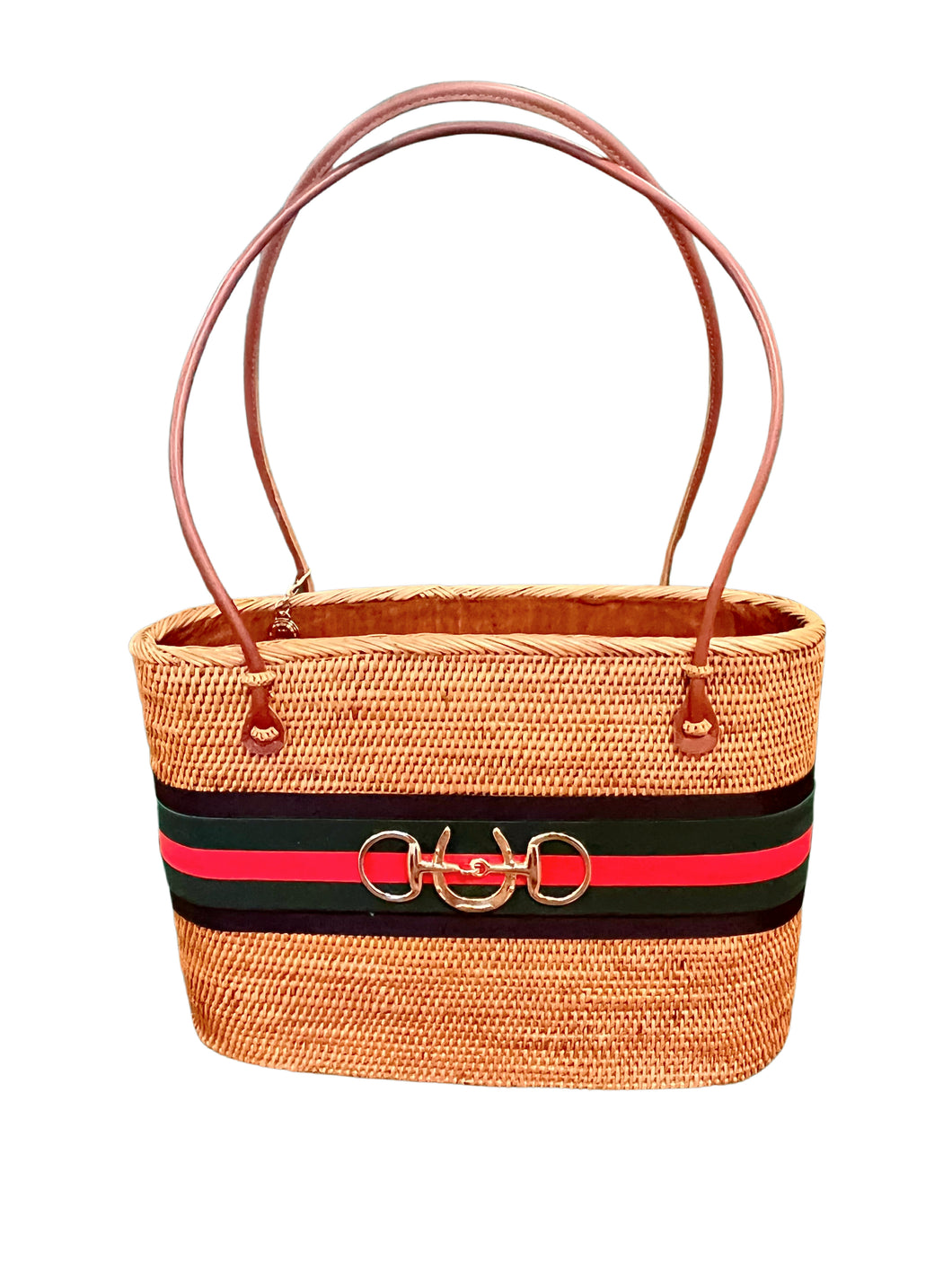 Charlotte Large Basket Tote with Striped Bow, Snaffle & Horseshoe