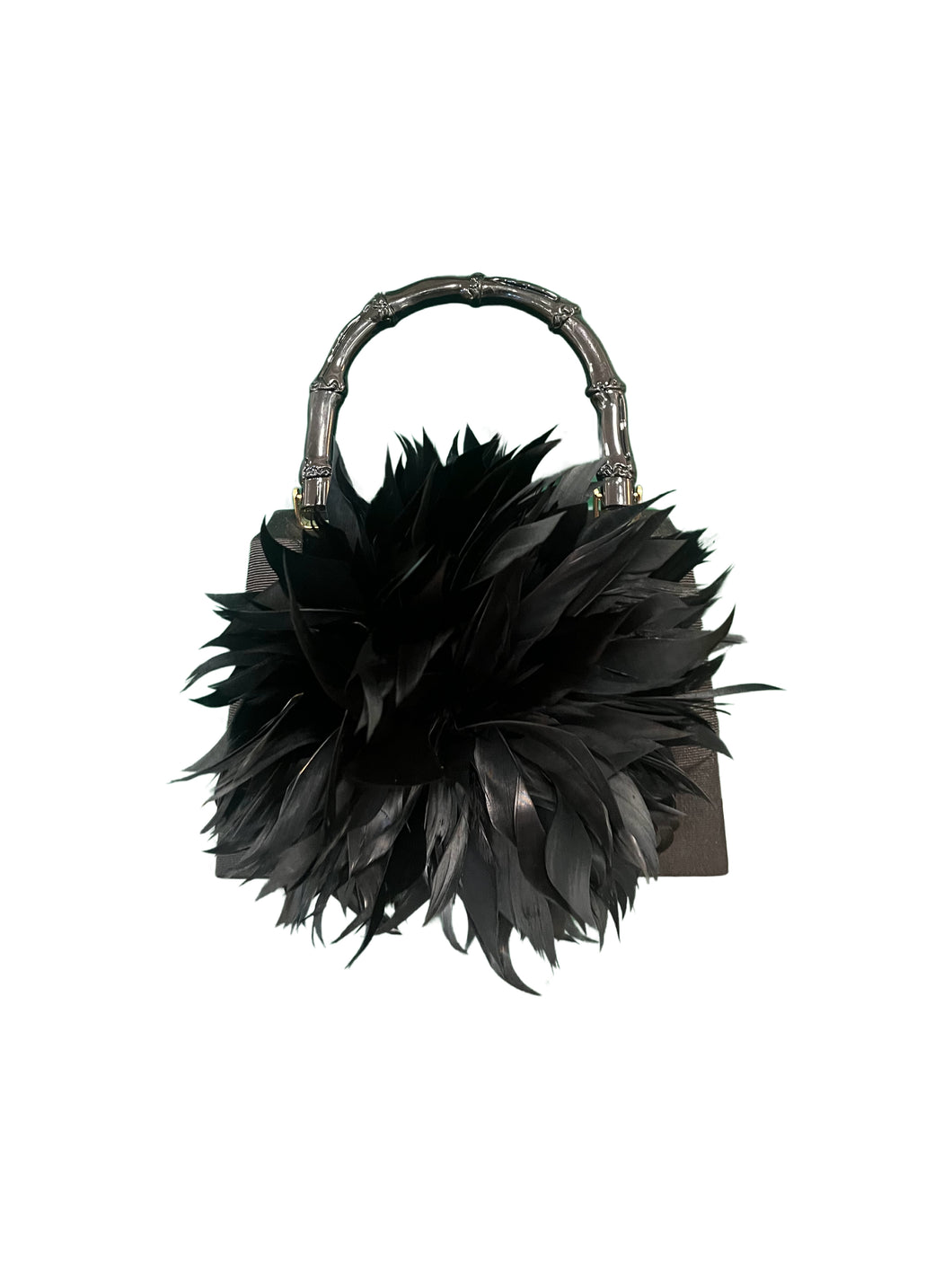 Lulu Top Handle Black Faille with Feather