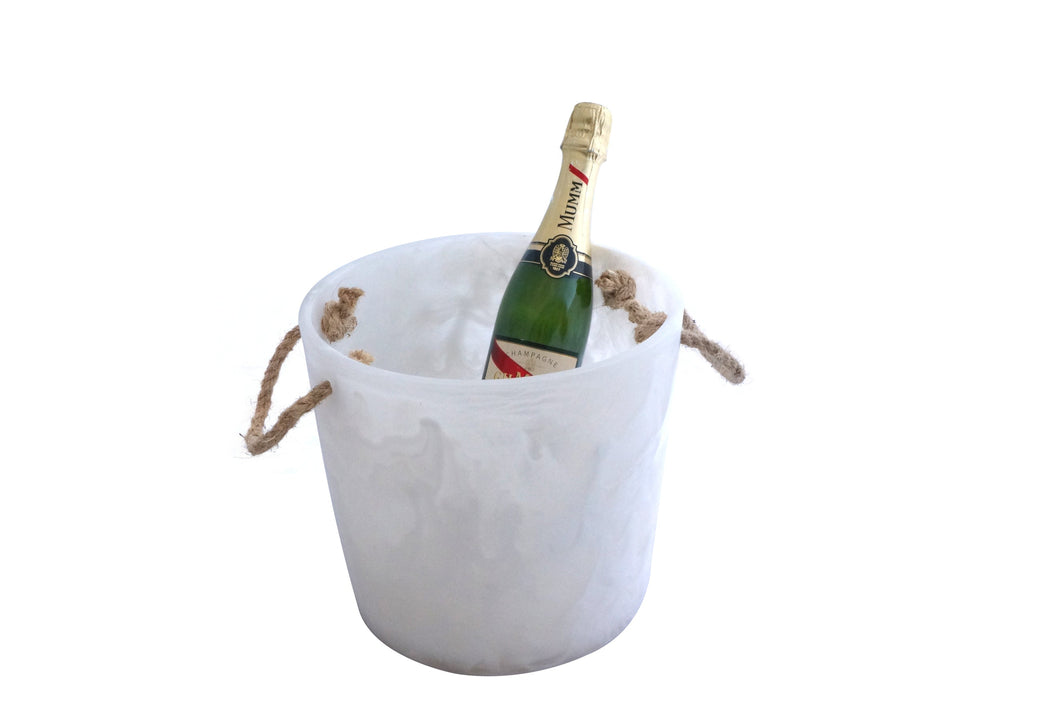 Resin Ice Bucket, White Swirl