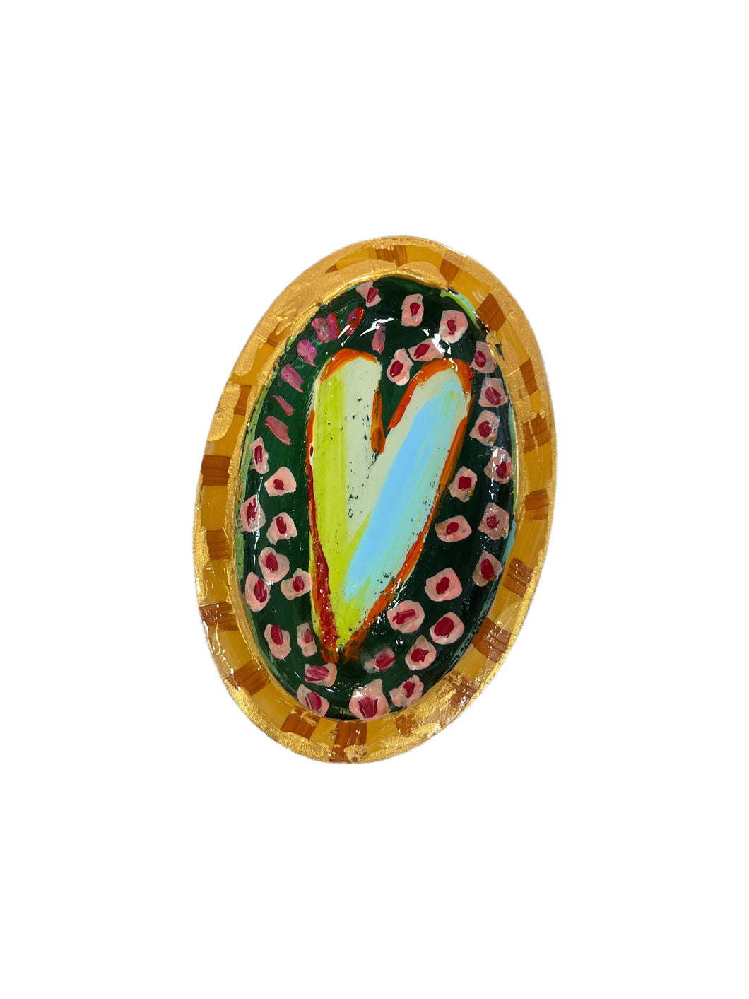 Hand-painted Oval Heart Dish, Blue/Green