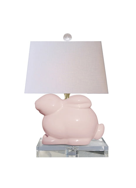 Porcelain Bunny Lamp with Lucite Base, Pink