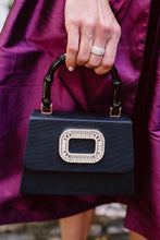 Load image into Gallery viewer, Lulu Top Handle Black Faille with Rhinestone Buckle
