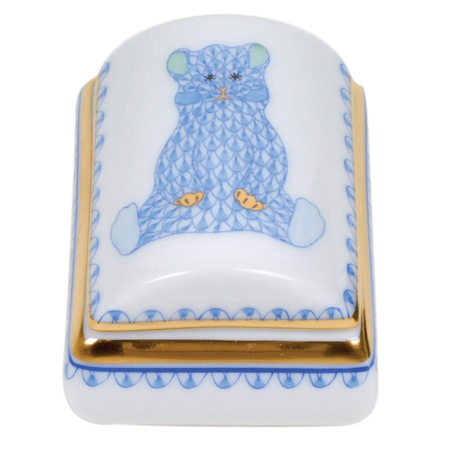 Herend Tooth Fairy Box with Bear, Blue