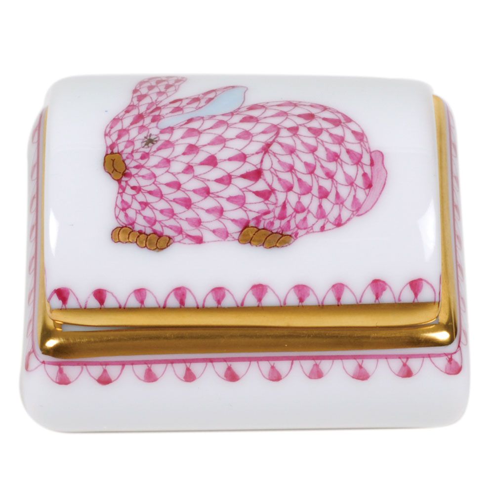 Herend Tooth Fairy Box with Bunny, Raspberry