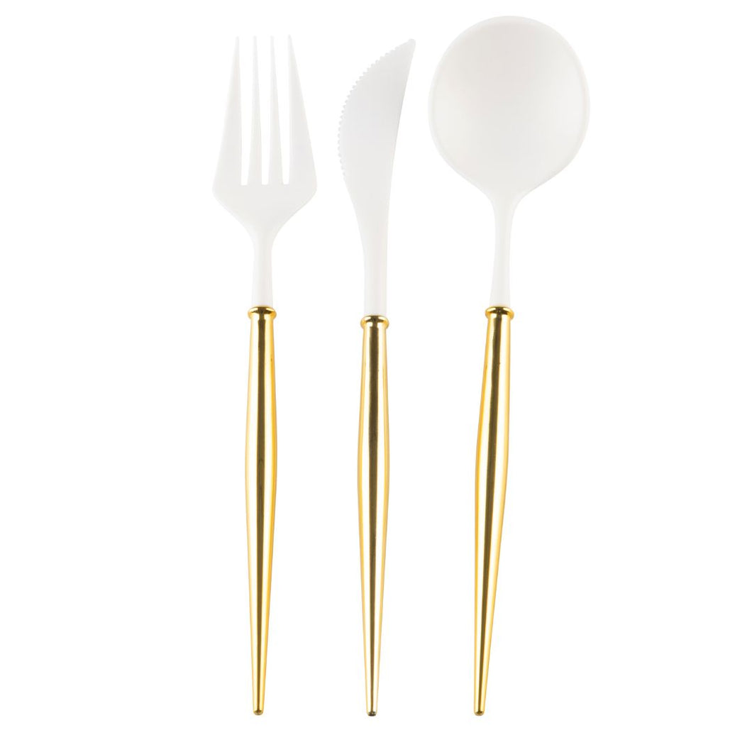 White & Gold Bella Assorted Plastic Cutlery, Service for 12 (36 PC)