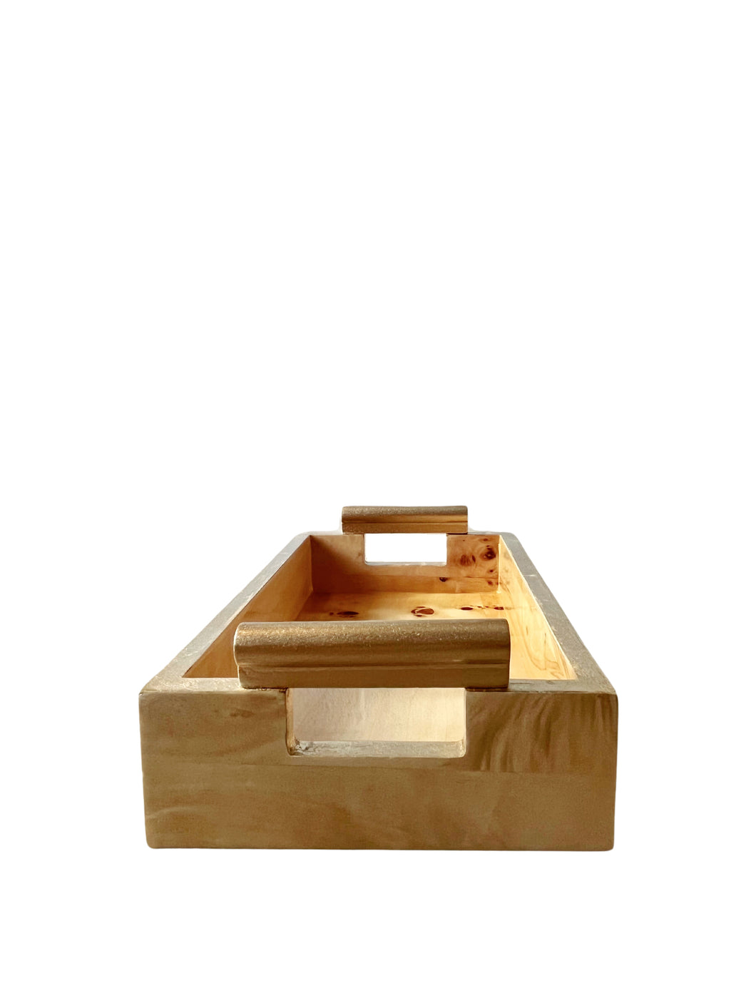 Leiden Burl Wood Rectangular Tray with Gold Handles