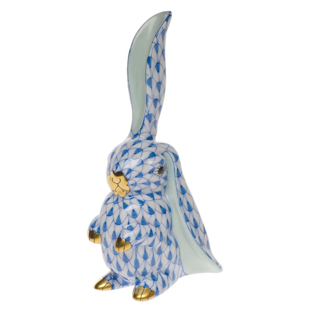Herend Rabbit with One Ear Up, Blue