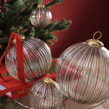 Load image into Gallery viewer, Ribbed Glass Ball Ornament, Red &amp; Green | 6"
