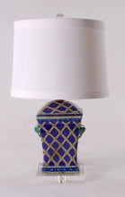 Load image into Gallery viewer, Navy Multicolor Porcelain Lamp with Lucite Base
