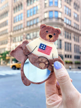 Load image into Gallery viewer, Hand-Painted Americana Teddy Compact Mirror
