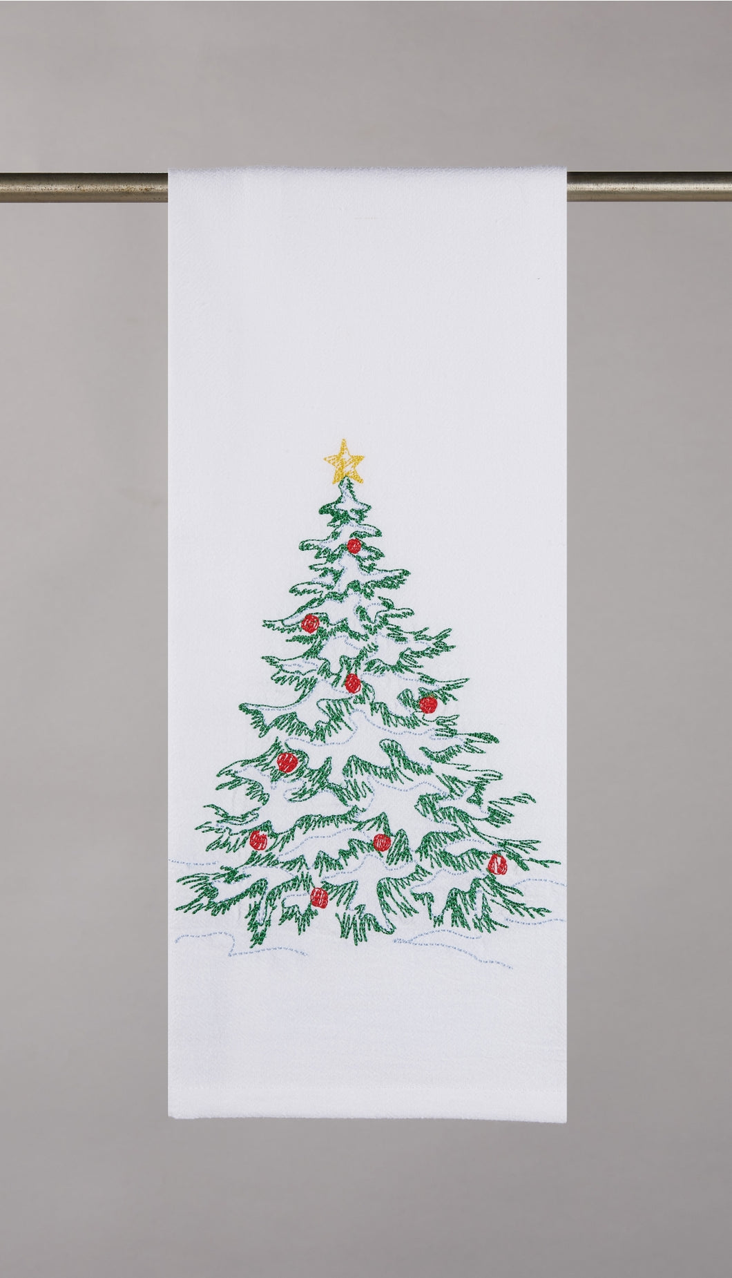 Snowy Tree Embroidered Kitchen Towel