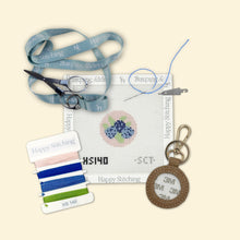 Load image into Gallery viewer, Self-Finishing Needlepoint Key Fob Kit, Blue Hydrangea
