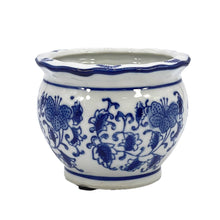 Load image into Gallery viewer, Blue &amp; White Round Ceramic Pots Ruffled Lip (Small)
