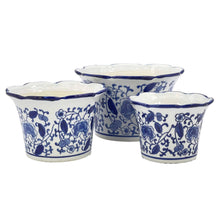 Load image into Gallery viewer, Blue &amp; White Floral Ceramic Pots Ruffled Lip (Large)
