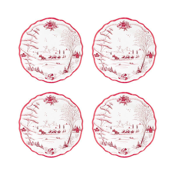 Country Estate Winter Frolic Ruby Melamine Dessert/Salad Plate, Set of 4