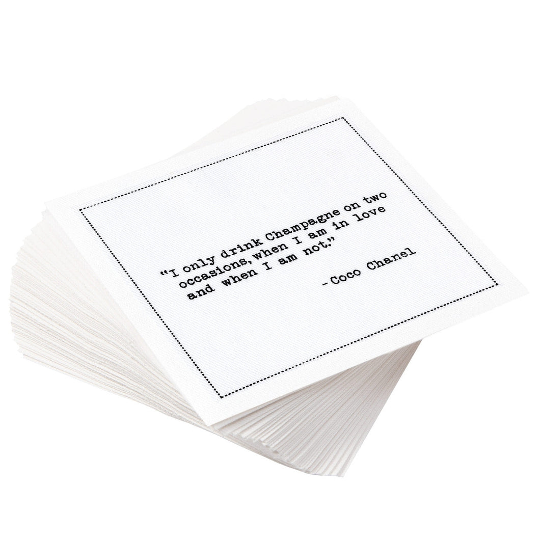 Champagne Quotes - White Cotton Cocktail Napkins, 50ct