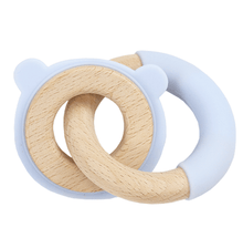 Load image into Gallery viewer, Blue Bear Silicone + Wood Double Teether
