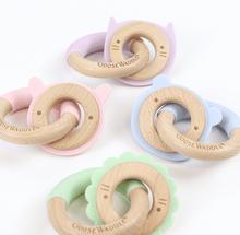 Load image into Gallery viewer, Mint Lion Silicone + Wood Double Teether
