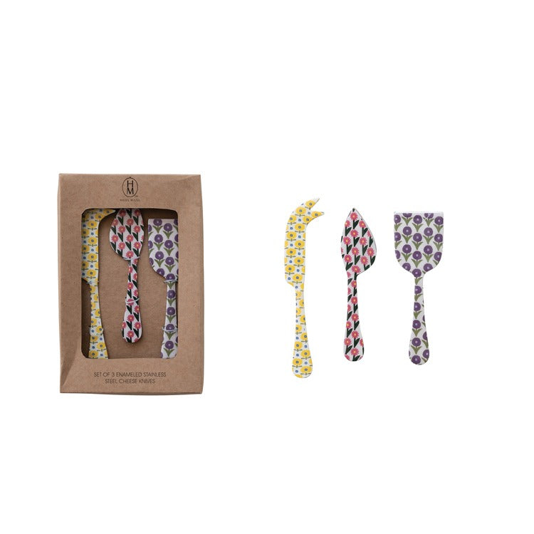 Enameled Cheese Knives, Set of 3