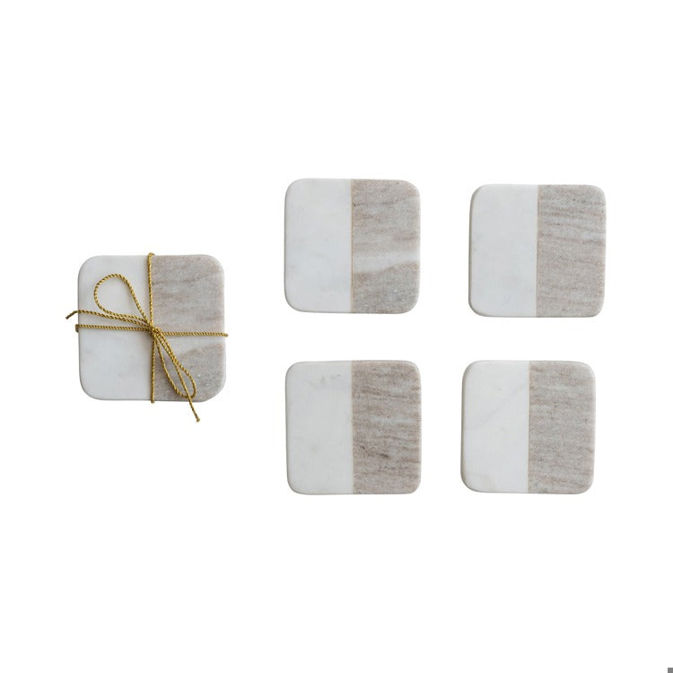 Square Marble Coasters, Set of 4 | White & Buff