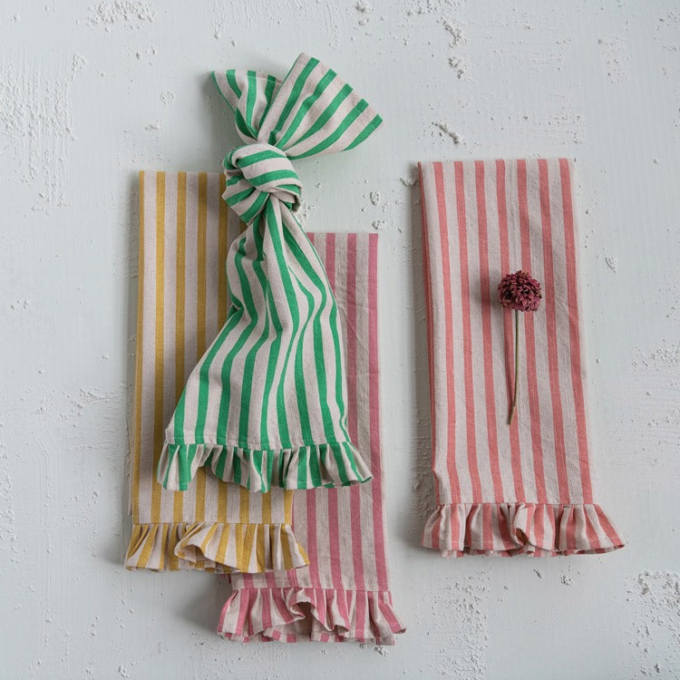 Striped Cotton Printed Tea Towel, Green