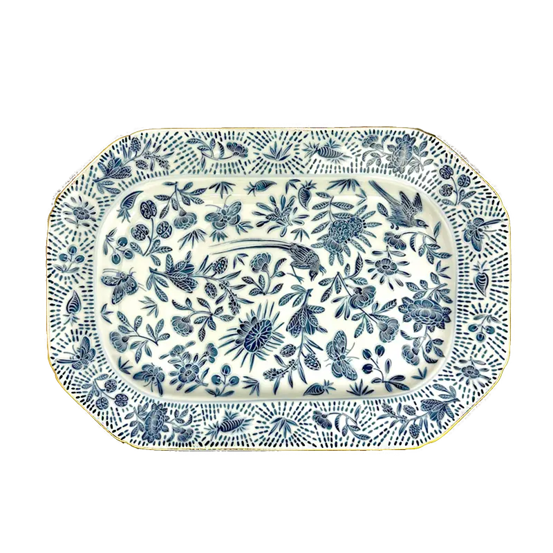Sacred Bird & Butterfly Blue Cookie Plate
