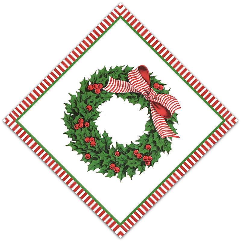 WH Paper Cocktail Napkins | Holly Wreath
